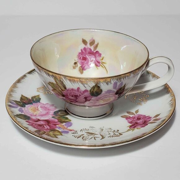 Pink Roses Teacup and Saucer Vintage - Picture 2 of 9